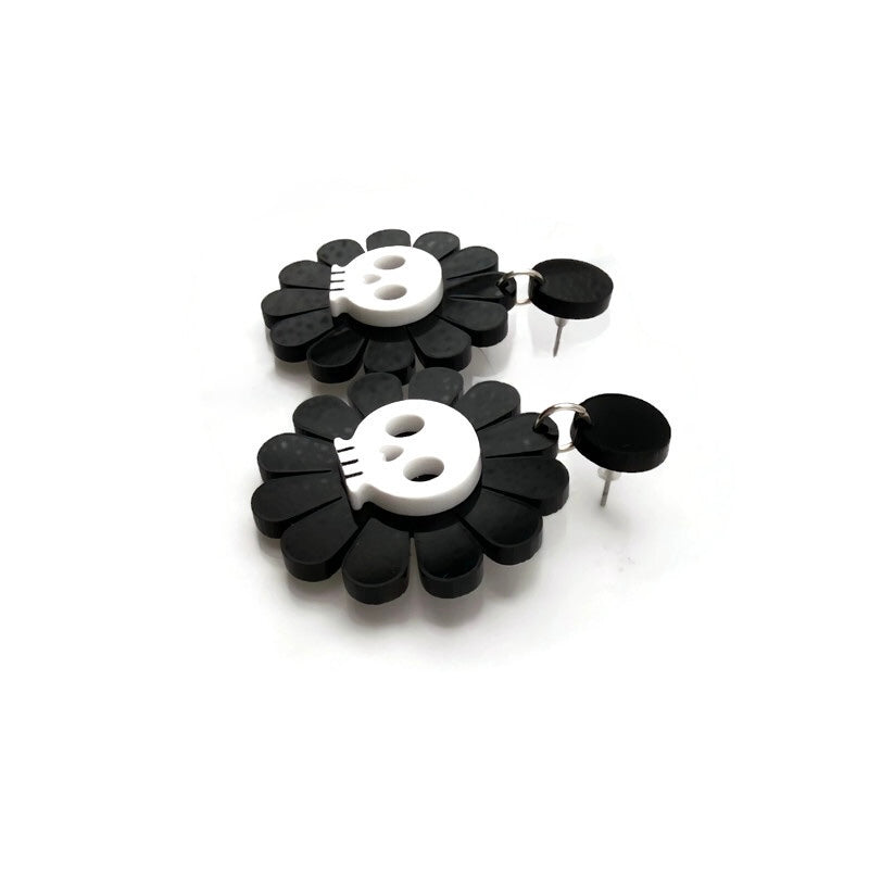 Black and White Skull Daisy Earrings