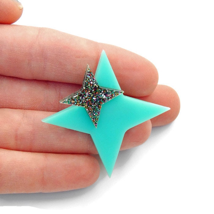 Aqua Starburst Brooch for Women
