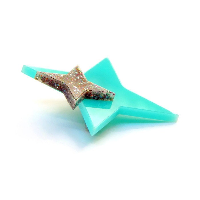 Aqua Starburst Brooch for Women
