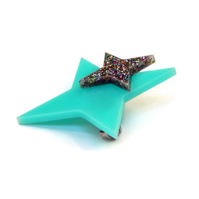 Aqua Starburst Brooch for Women