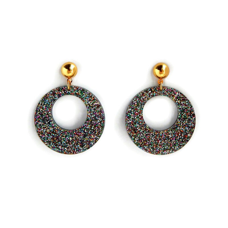Rainbow Glitter Retro Hoop Earrings