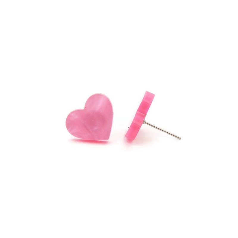 Pink Pearl Heart Stud Earrings