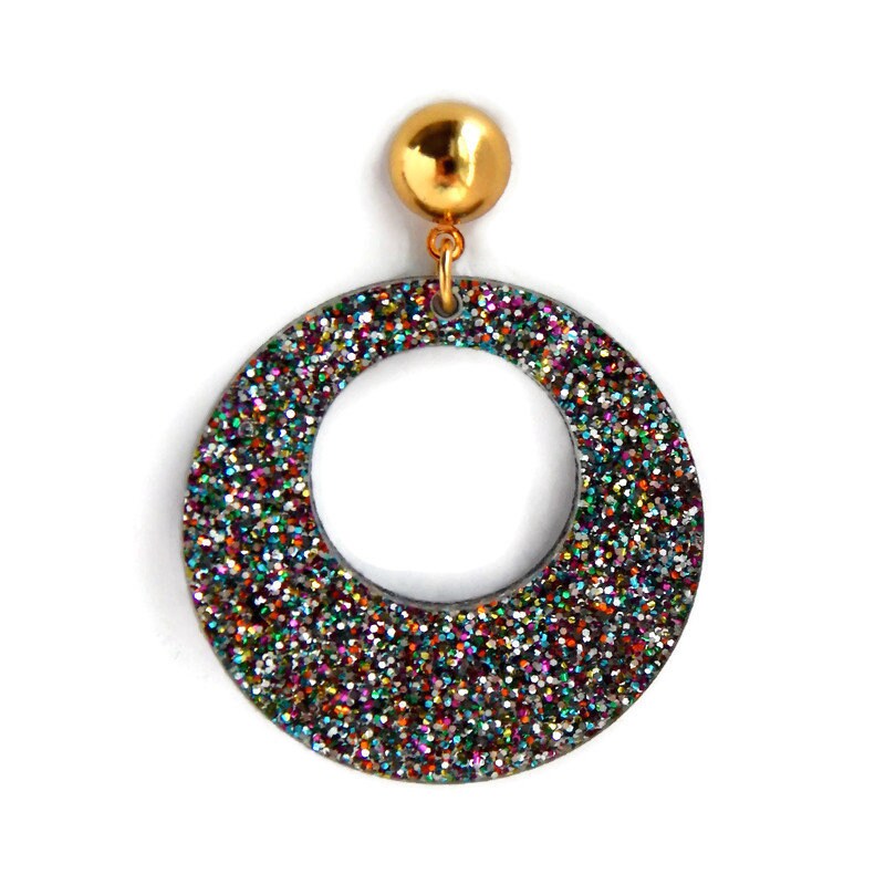 Rainbow Glitter Retro Hoop Earrings