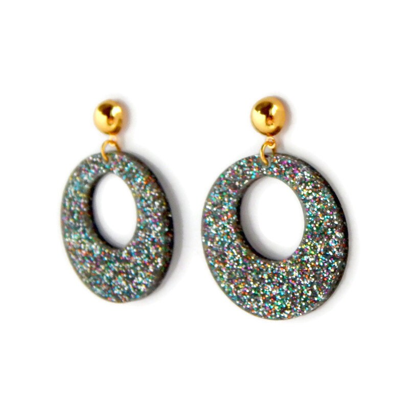 Rainbow Glitter Retro Hoop Earrings