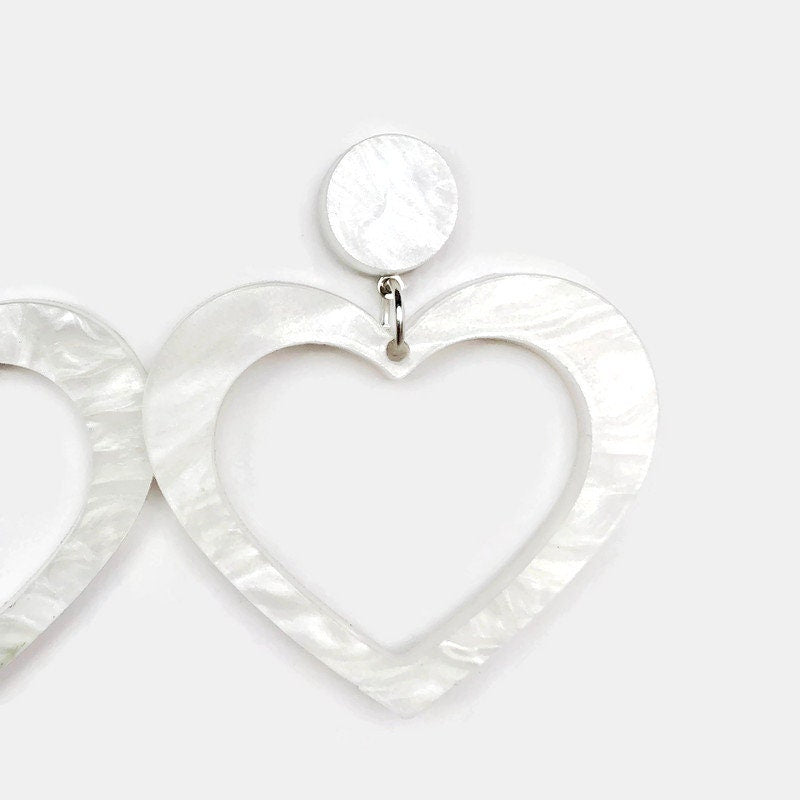 White Pearl Heart Hoop Earrings