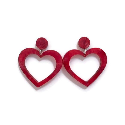 Red Pearl Heart Hoop Earrings
