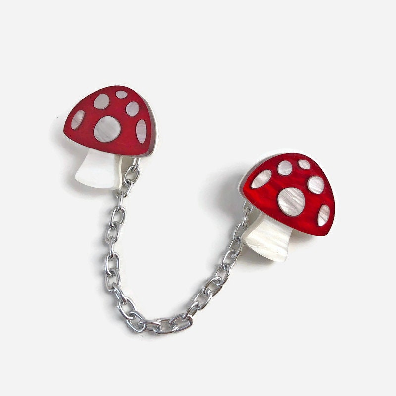 Red and White Mushroom Sweater Clip