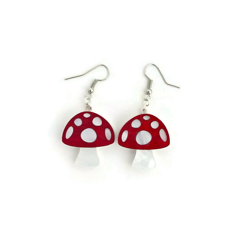 Red and White Mushroom Dangle Earrings