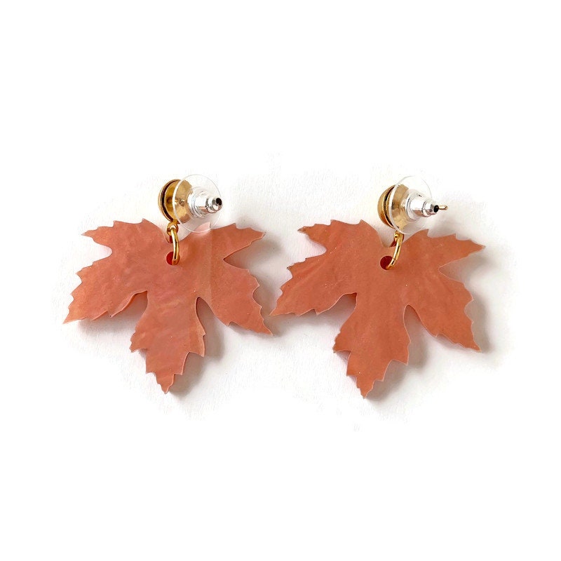 Orange Marble Fall Maple Leaf Dangle Earrings