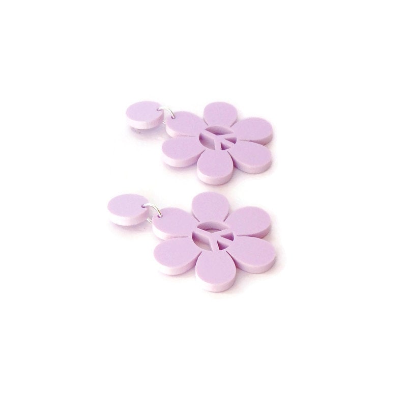 Lilac Purple Daisy Peace Sign Earrings