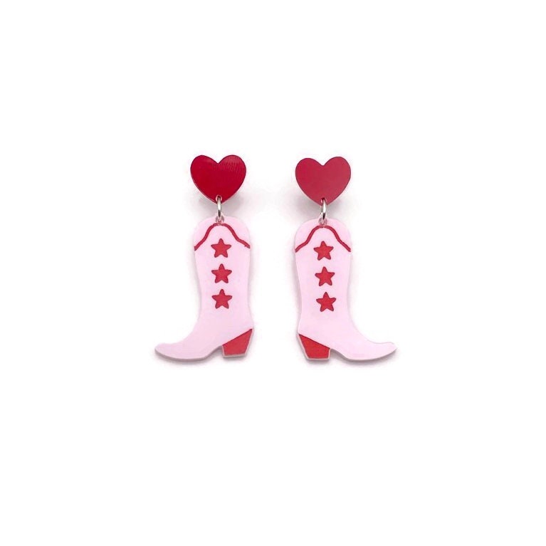 Pink and Red Cowgirl Boot Earrings