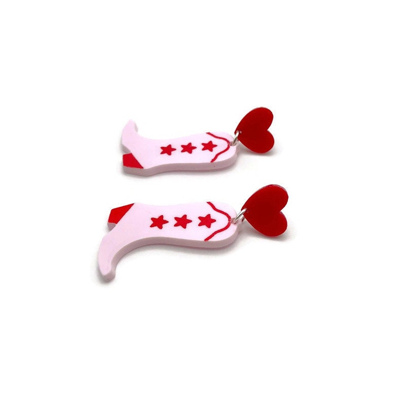 Pink and Red Cowgirl Boot Earrings