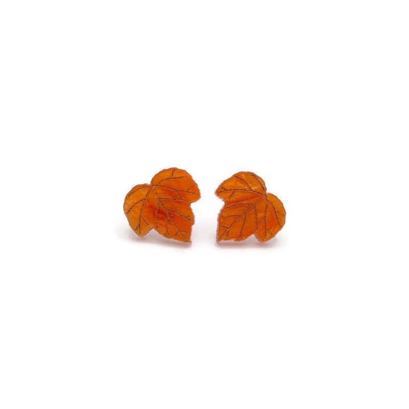 Orange Marble Maple Leaf Stud Earrings