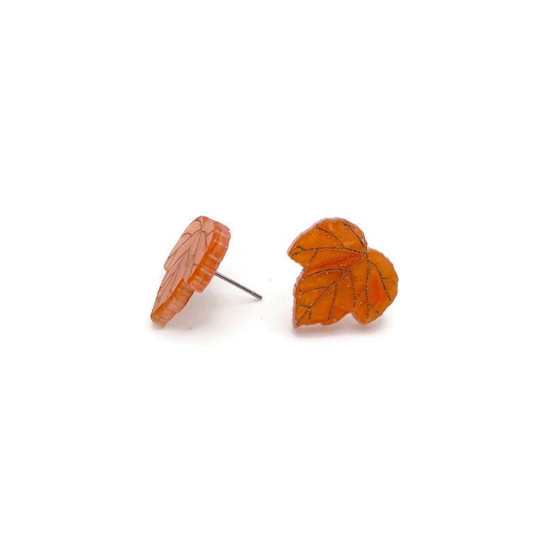 Orange Marble Maple Leaf Stud Earrings