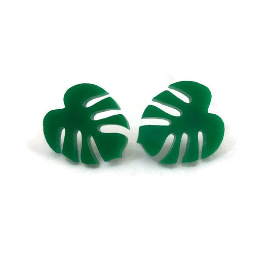 Green Monstera Stud Earrings