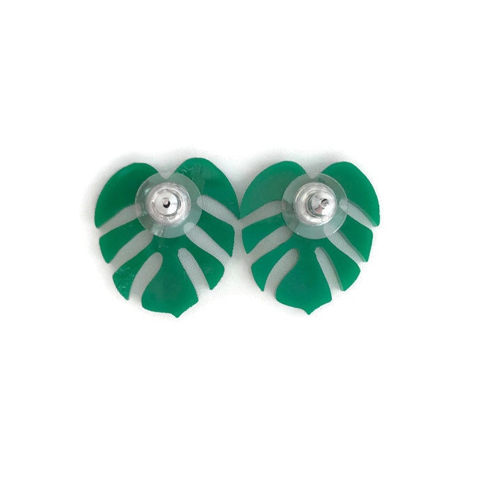 Green Monstera Stud Earrings