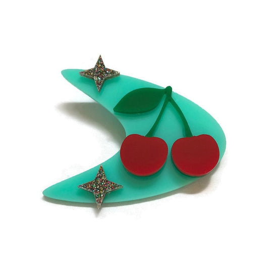 Rockabilly Cherries and Boomerang Brooch