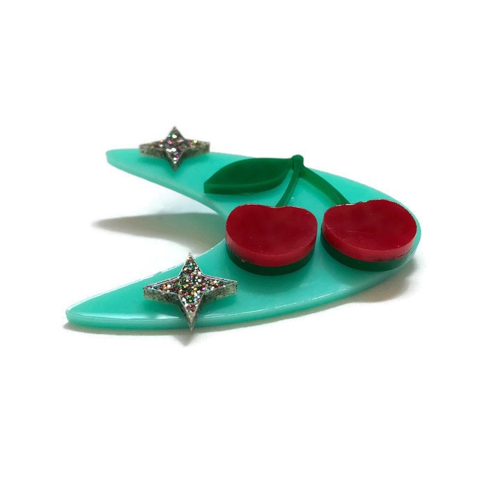 Rockabilly Cherries and Boomerang Brooch