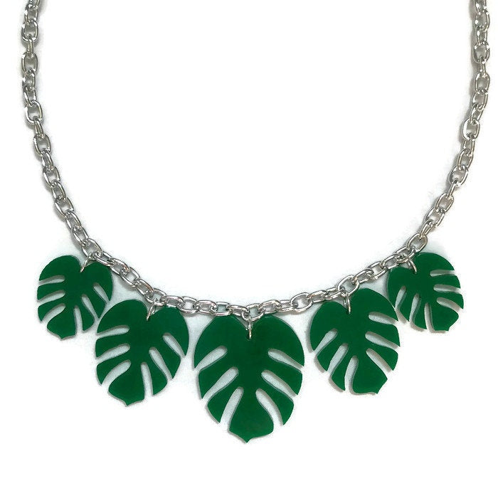 Green Monstera Leaf Statement Necklace