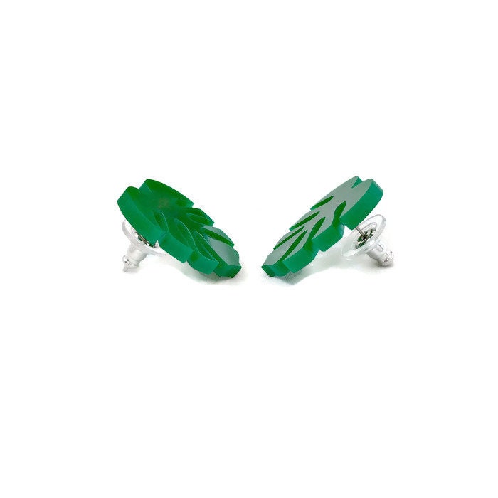 Green Monstera Stud Earrings