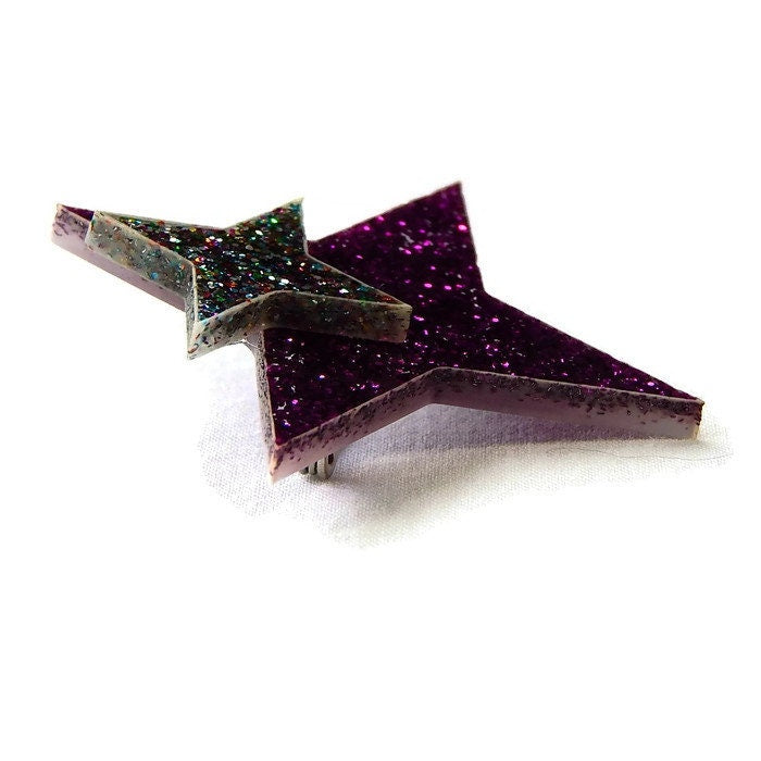 Purple and Rainbow Glitter Star Brooch