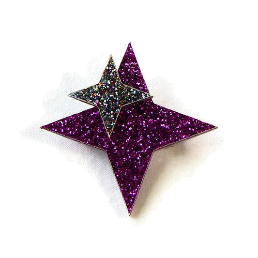 Purple and Rainbow Glitter Star Brooch