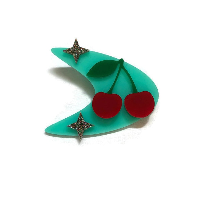 Rockabilly Cherries and Boomerang Brooch