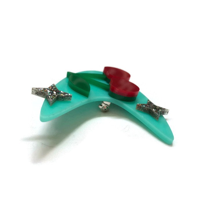 Rockabilly Cherries and Boomerang Brooch