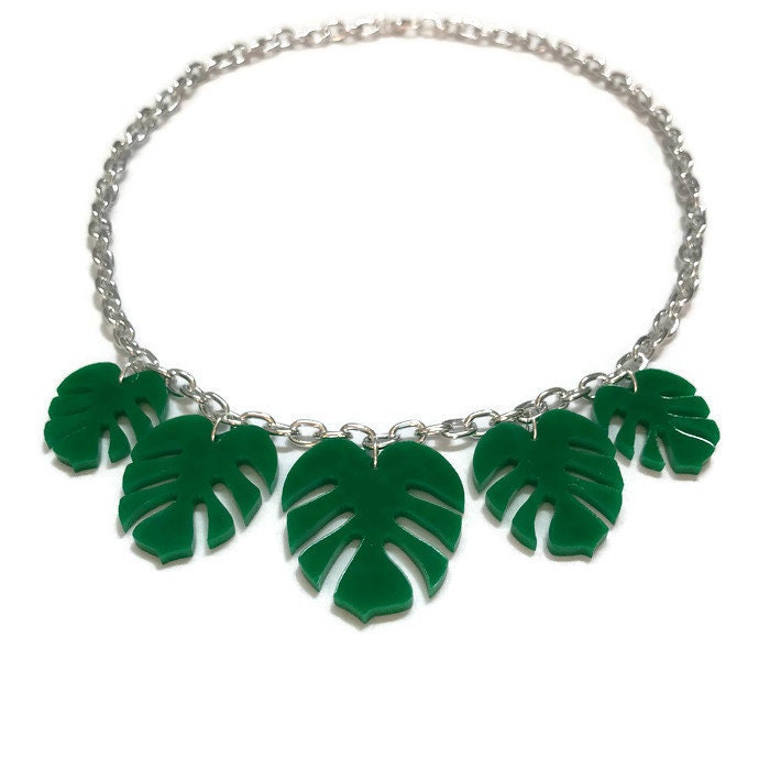 Green Monstera Leaf Statement Necklace