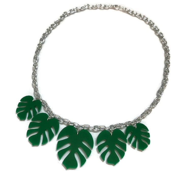 Green Monstera Leaf Statement Necklace