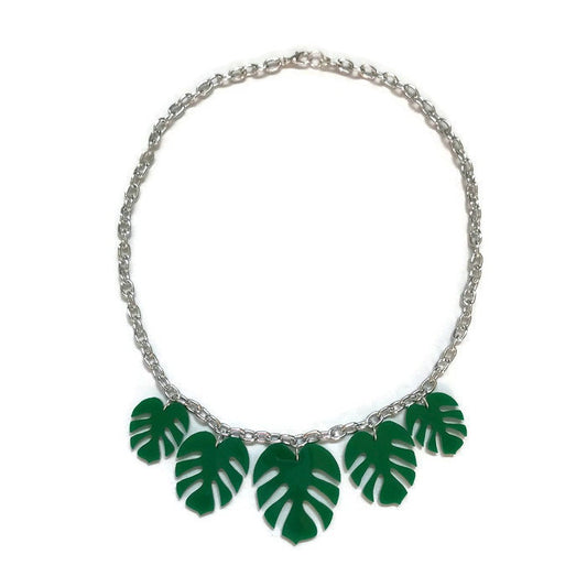 Green Monstera Leaf Statement Necklace