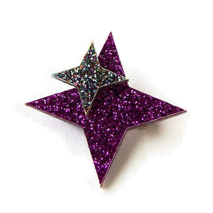 Purple and Rainbow Glitter Star Brooch