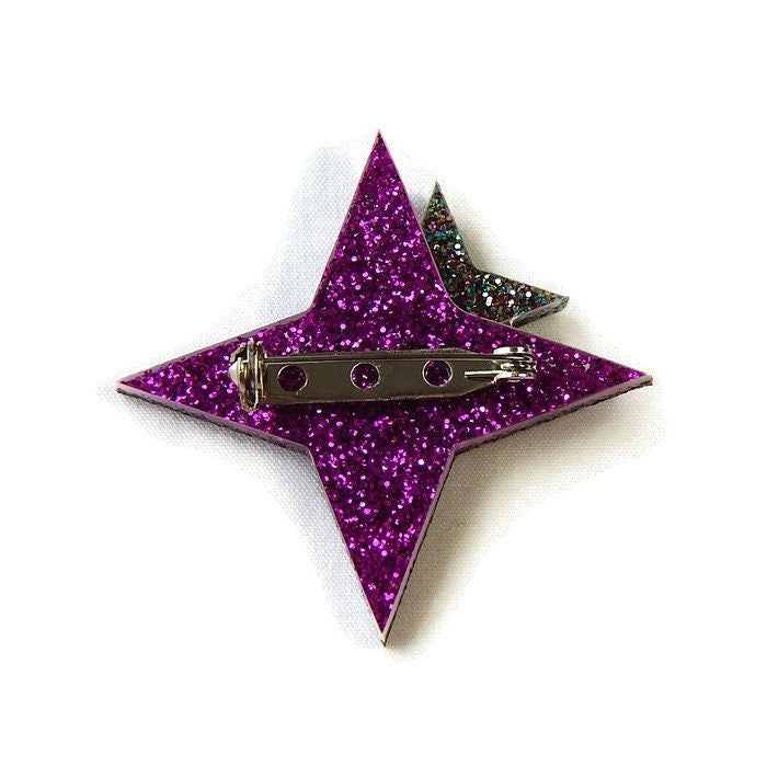 Purple and Rainbow Glitter Star Brooch