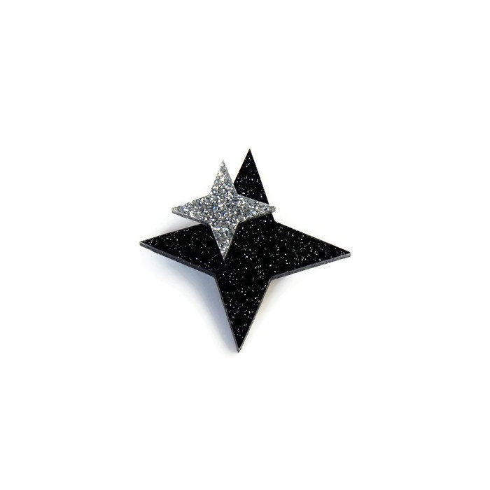 Black & Silver Glitter Starburst Brooch