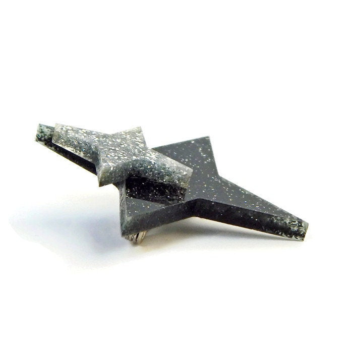 Black & Silver Glitter Starburst Brooch