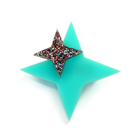 Aqua Starburst Brooch for Women