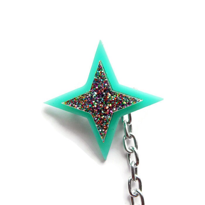 Aqua and Rainbow Glitter Starburst Sweater Clip