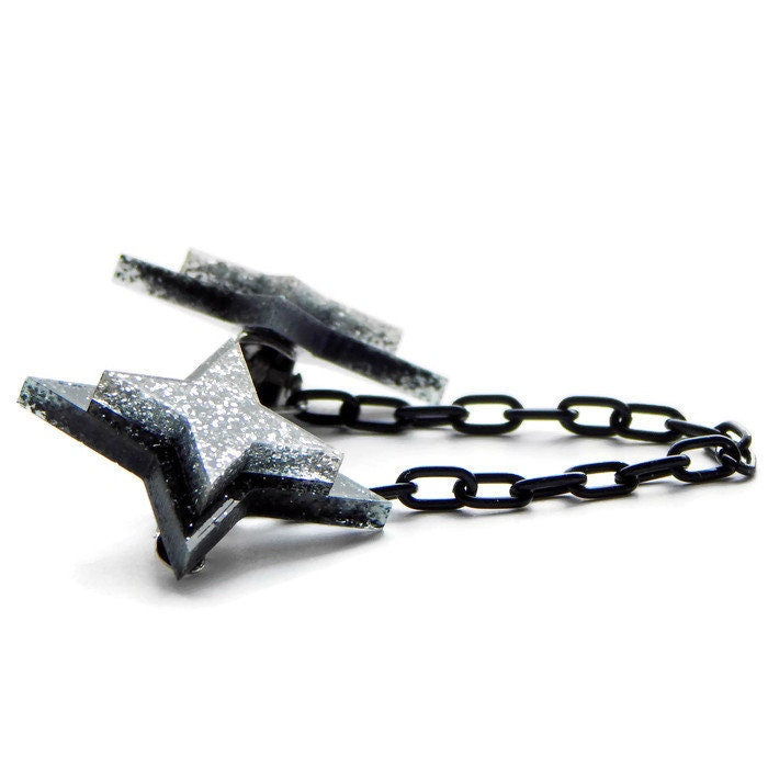 Black and Silver Glitter Star Sweater Clip