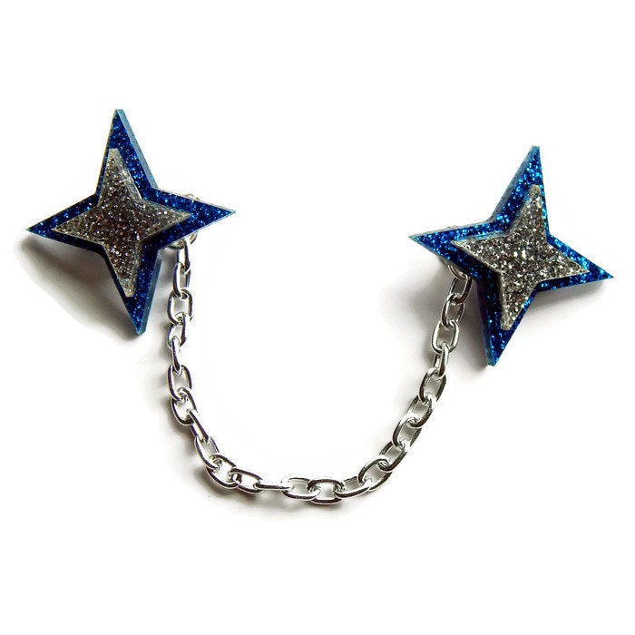 Blue and Silver Glitter Starburst Sweater Clip