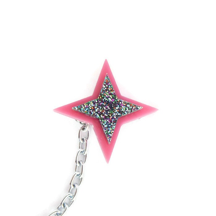 Pink and Rainbow Glitter Star Sweater Clip