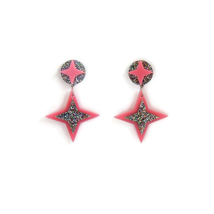 Retro Pink Starburst Earrings