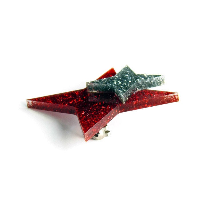 Red and Silver Glitter Starburst Brooch