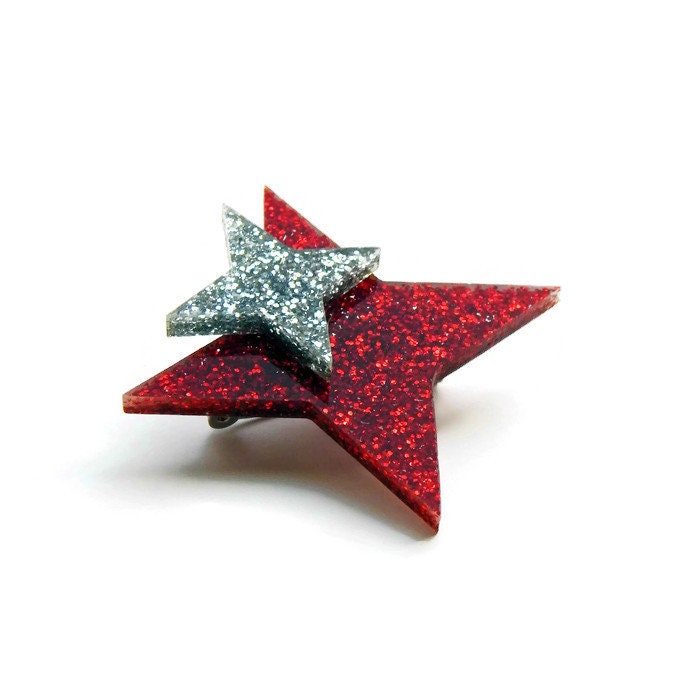 Red and Silver Glitter Starburst Brooch