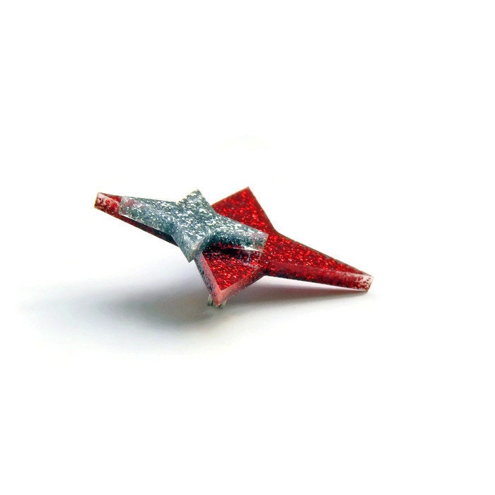 Red and Silver Glitter Starburst Brooch