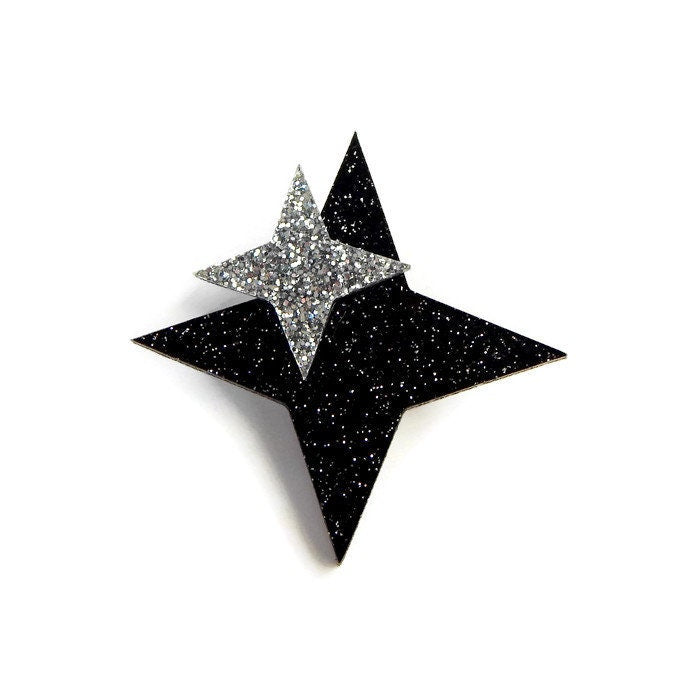 Black & Silver Glitter Starburst Brooch