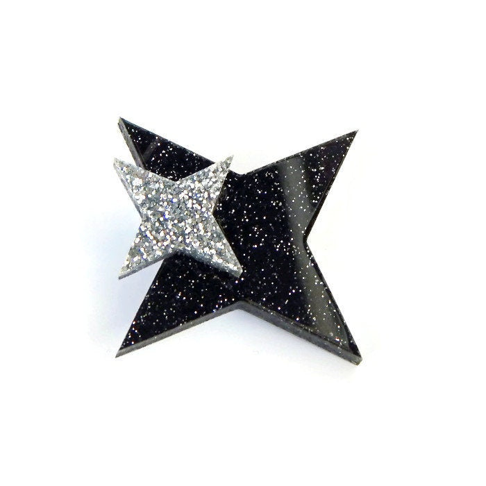 Black & Silver Glitter Starburst Brooch