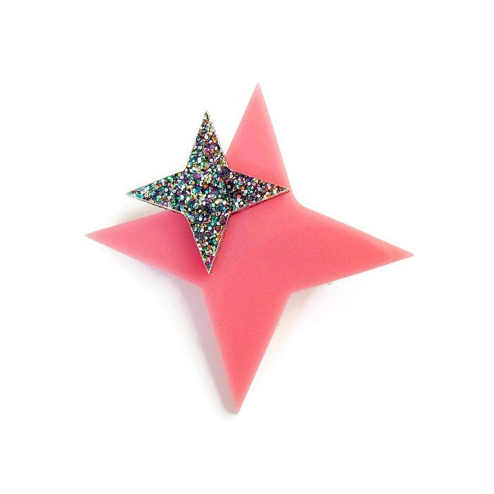 Pink Atomic Starburst Brooch