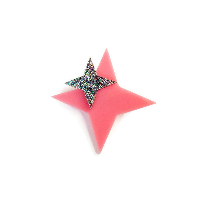 Pink Atomic Starburst Brooch