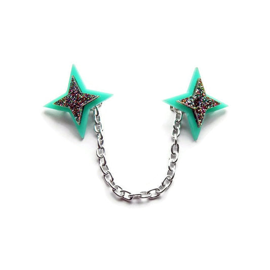 Aqua and Rainbow Glitter Starburst Sweater Clip