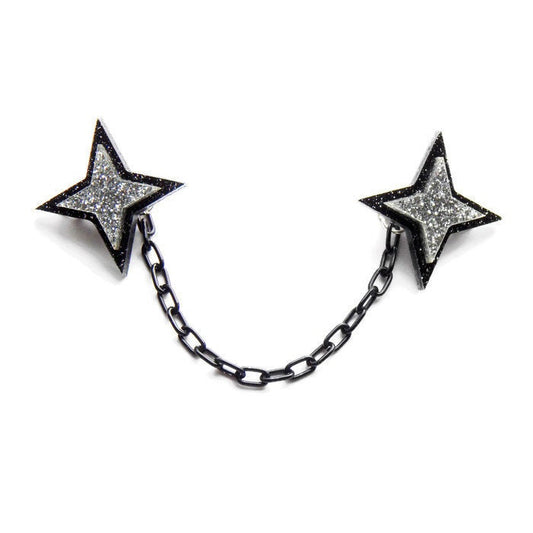 Black and Silver Glitter Star Sweater Clip